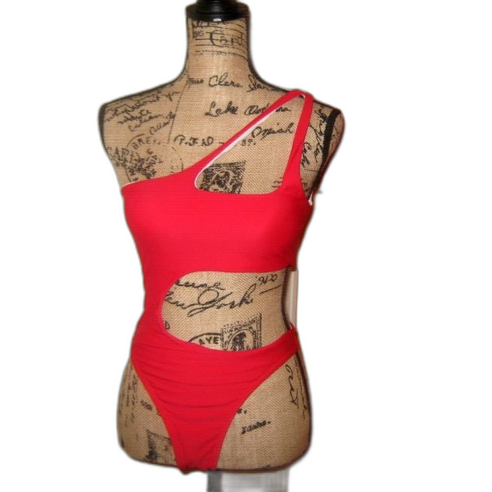 Supplied Shop Medium Red One Shoulder Cutout Swimsuit